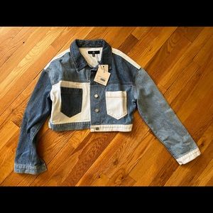 Contrast Patchwork Cropped Boxy Jacket